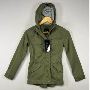 Utility Gorpcore Me Jane Womens 8 Olive Green Hooded‎ Cinched Waist Field Jacket